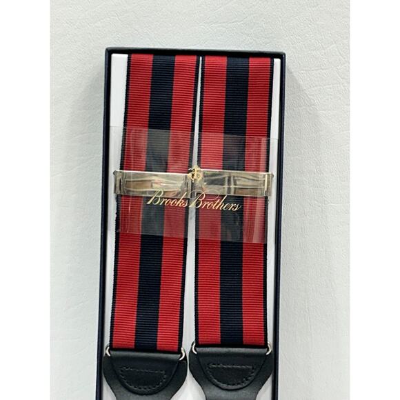 NEW Brooks Brothers Mens Red & Navy Striped Button-End Braces Suspenders Size XL - Picture 2 of 7
